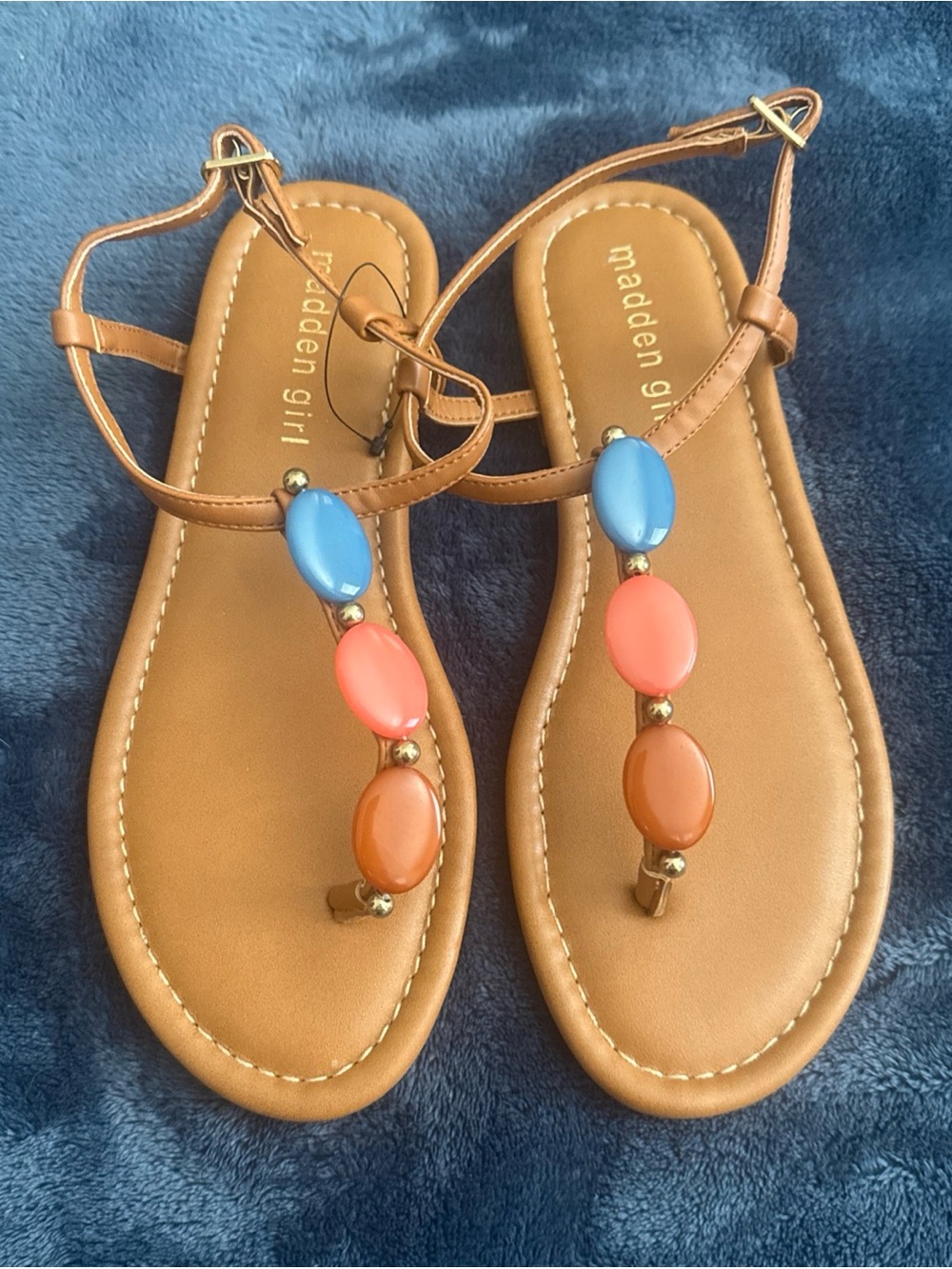 New Madden Girl Pebble Women's Brown Sandals Ankle Strap Size 6.5 Stones